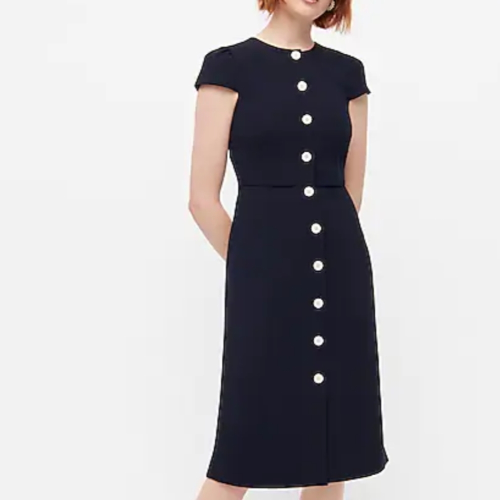 NWT J. Crew Button Front Cap Sleeve Dress in Navy - Picture 1 of 6
